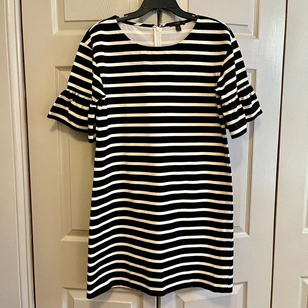 J. Crew Black and Cream Stripe Short Sleeve Dress
